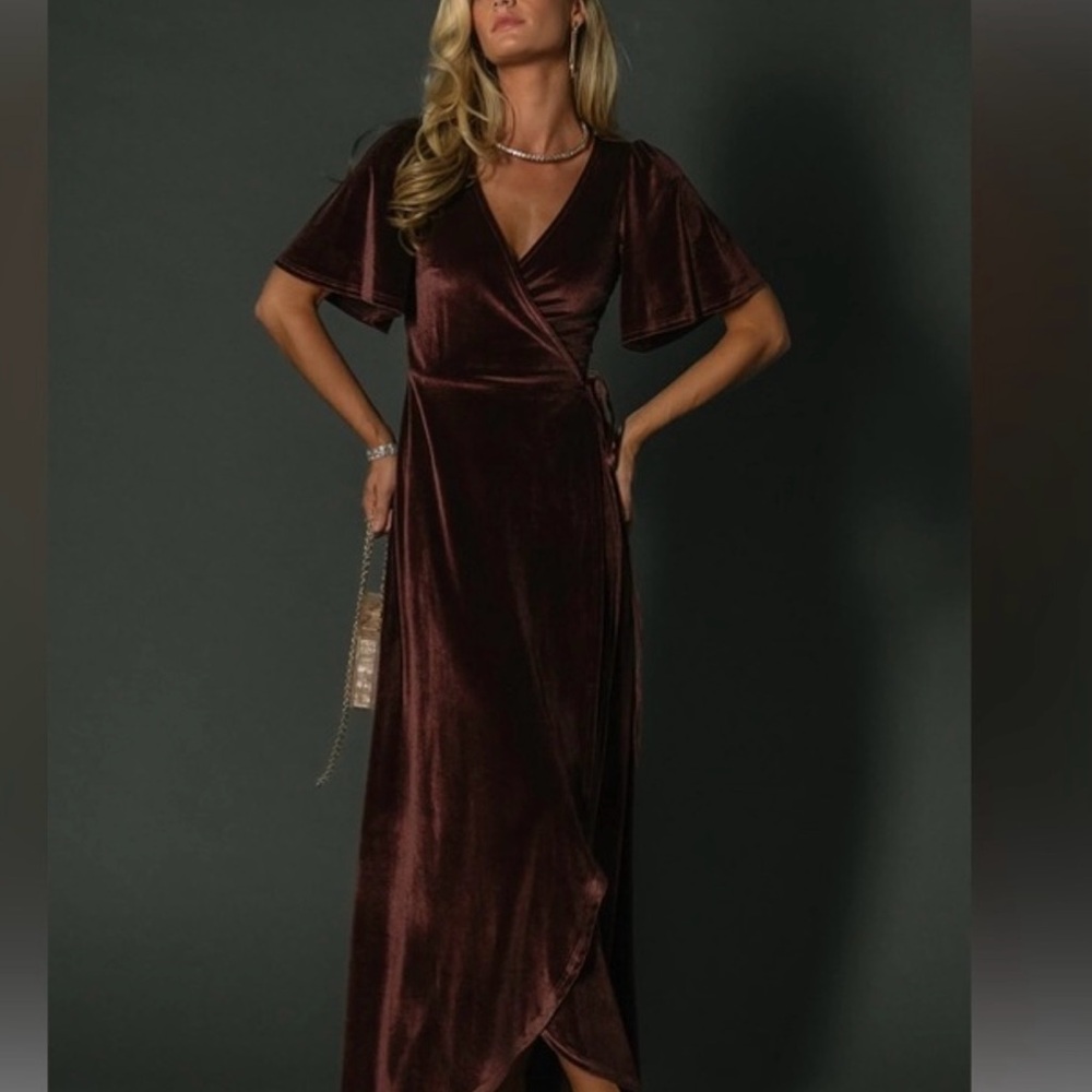 BALTIC BORN Brown Velvet Wrap Dress NWT